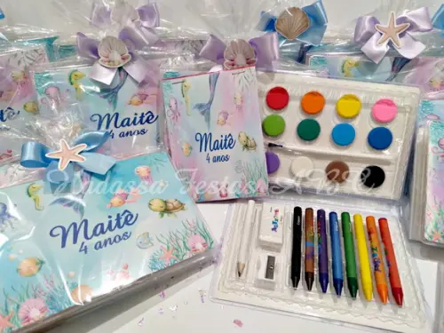 Estojo Aquarela com Livrinho para Colorir Tema Sereia 24 Pçs