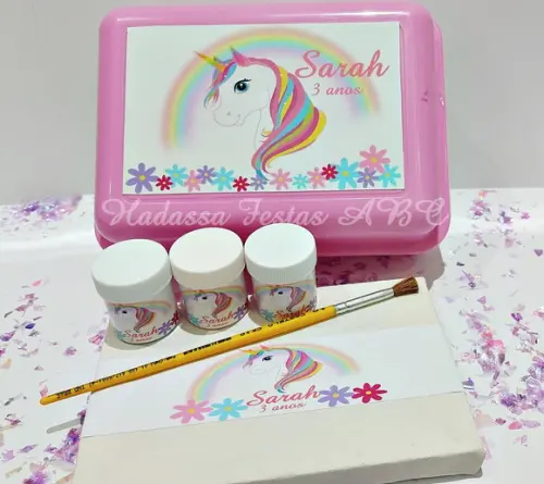 Kit para Colorir (tela com Guache e Pincel) Unicórnio
