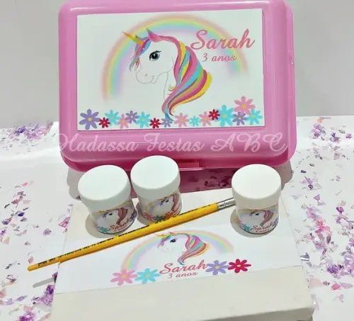 Kit para Colorir (tela com Guache e Pincel) Unicórnio