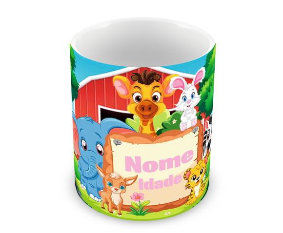 Caneca Polímero Animais Infantil Personalizada