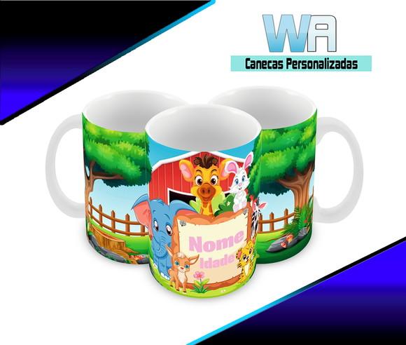 Caneca Polímero Animais Infantil Personalizada