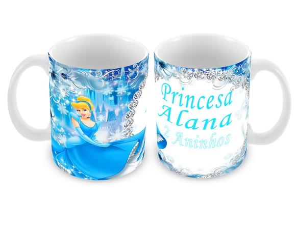 Caneca Polímero Cinderela com Nome Personalizada