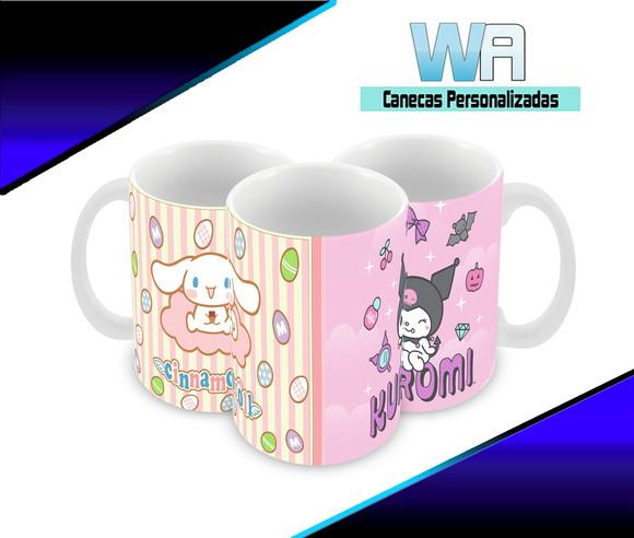 Caneca Polímero Cinnamoroll e Kuromi Personalizada
