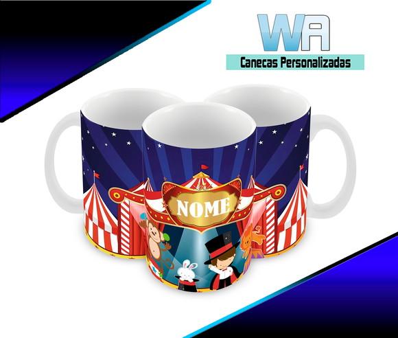 Caneca Polímero Circo Nome e Idade Personalizada