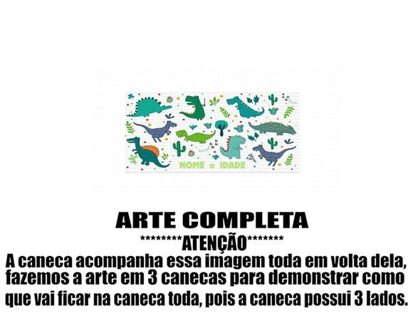 Caneca Polímero Dinossauros Nome e Idade Personalizada
