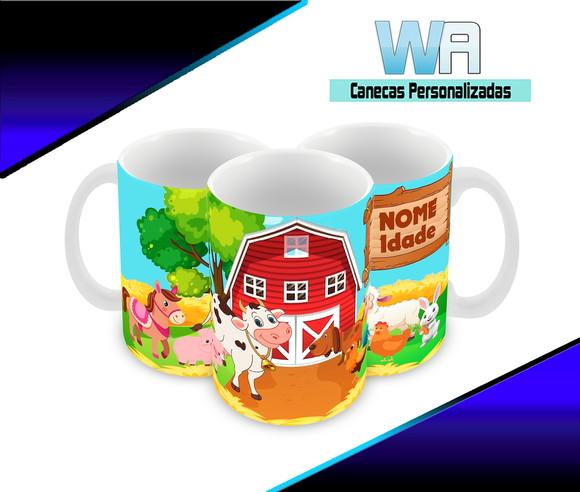 Caneca Polímero Fazendinha Nome e Idade Personalizada