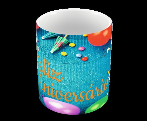 Caneca Polímero Feliz Aniversário Personalizada
