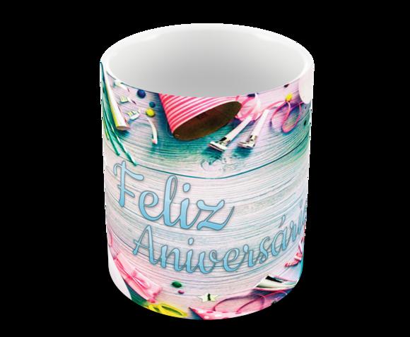 Caneca Polímero Feliz Aniversário Personalizada