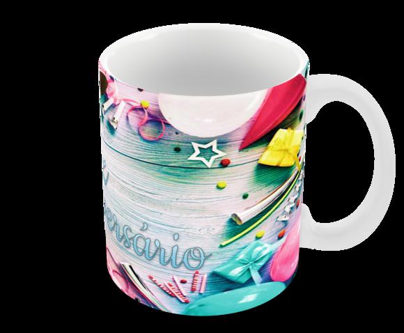 Caneca Polímero Feliz Aniversário Personalizada