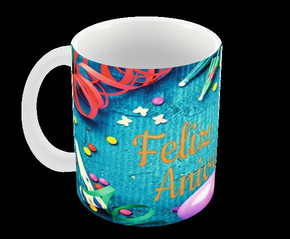 Caneca Polímero Feliz Aniversário Personalizada