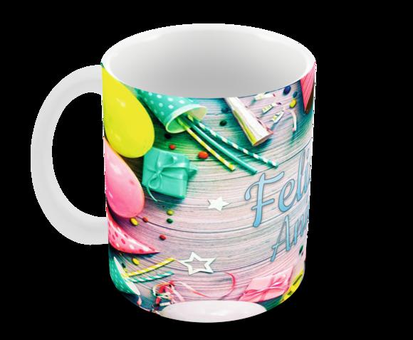 Caneca Polímero Feliz Aniversário Personalizada