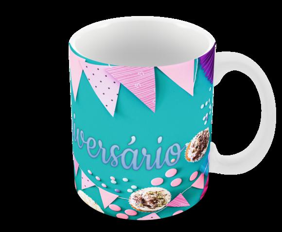 Caneca Polímero Feliz Aniversário Personalizada
