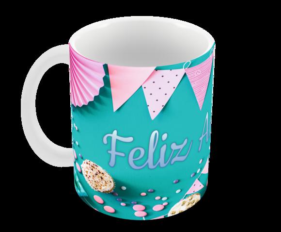 Caneca Polímero Feliz Aniversário Personalizada