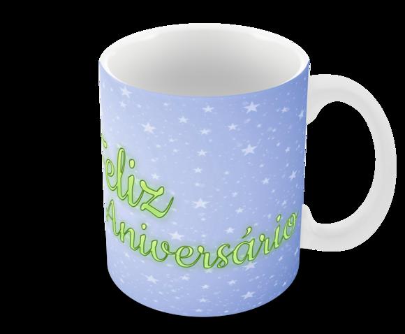 Caneca Polímero Feliz Aniversário Personalizada