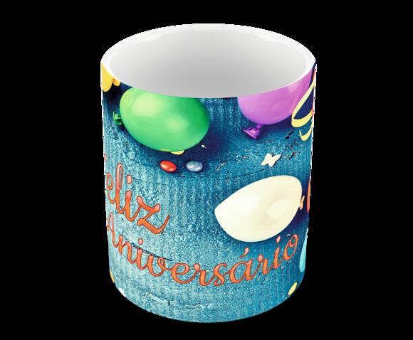 Caneca Polímero Feliz Aniversário Personalizada