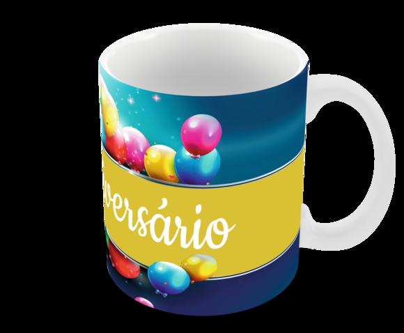 Caneca Polímero Feliz Aniversário Personalizada