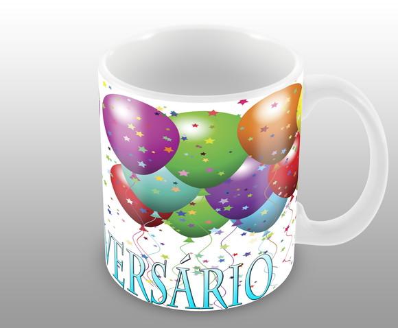 Caneca Polímero Feliz Aniversário Personalizada