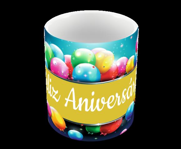 Caneca Polímero Feliz Aniversário Personalizada