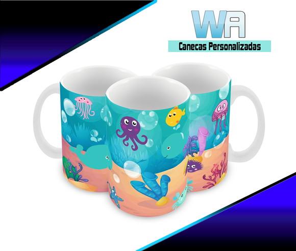 Caneca Polímero Fundo do Mar Personalizada