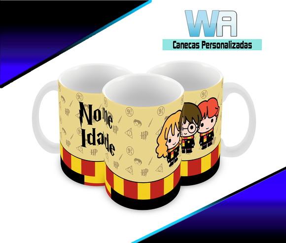 Caneca Polímero Harry Potter Nome e Idade Personalizada