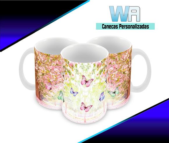 Caneca Polímero Jardim de Borboleta Personalizada