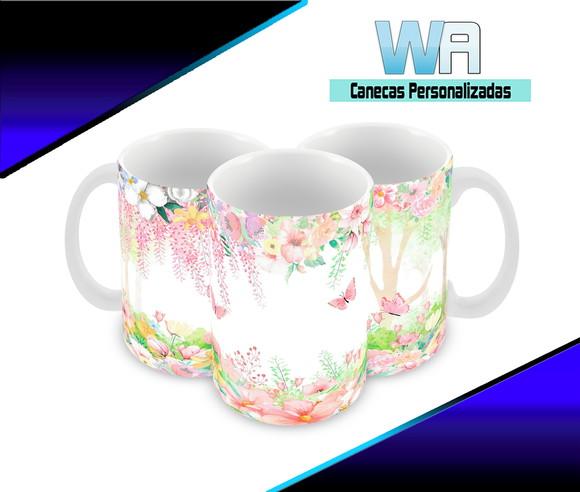 Caneca Polímero Jardim de Borboleta Personalizada