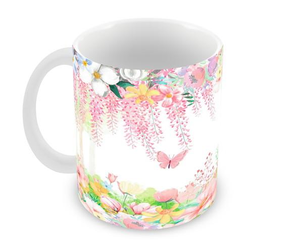 Caneca Polímero Jardim de Borboleta Personalizada