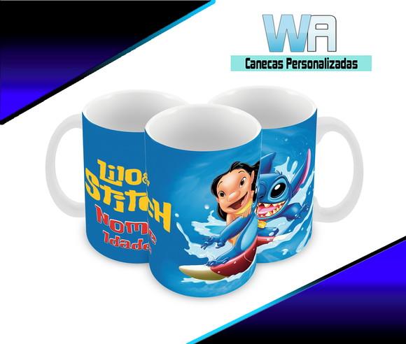 Caneca Polímero Lilo e Stitch Nome e Idade Personalizada