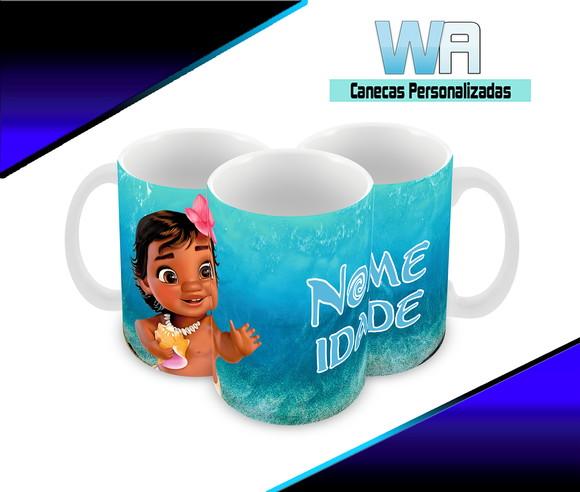 Caneca Polímero Moana Bebê Nome Personalizada