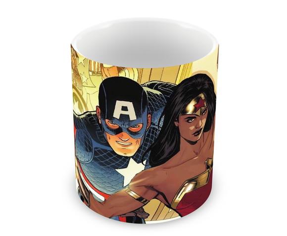Caneca Polímero Mulher Maravilha e Capitão América