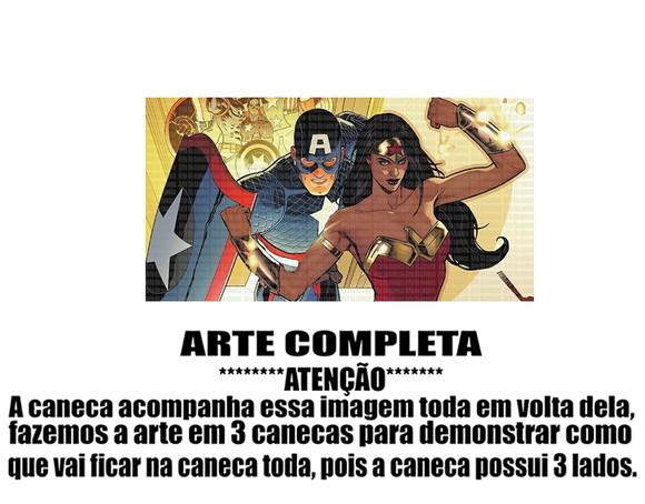 Caneca Polímero Mulher Maravilha e Capitão América