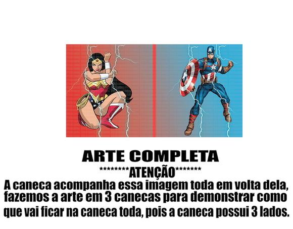 Caneca Polímero Mulher Maravilha e Capitão América
