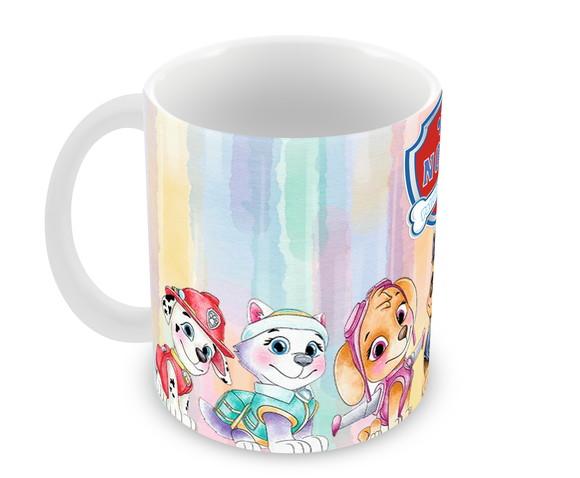 Caneca Polímero Patrulha Canina Aquarela Nome Personalizada