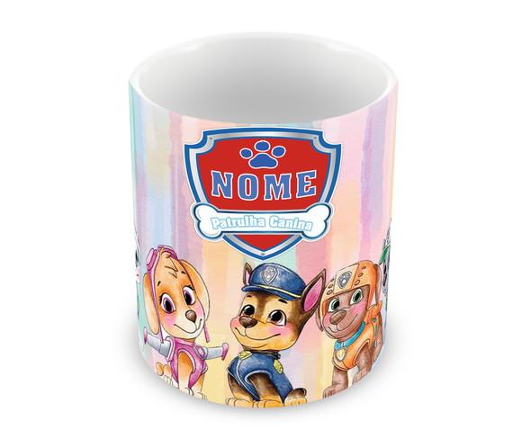 Caneca Polímero Patrulha Canina Aquarela Nome Personalizada