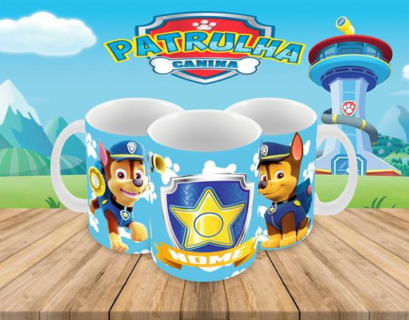 Caneca Polímero Patrulha Canina Chase Nome Personalizada