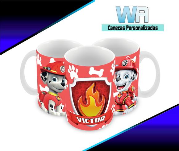 Caneca Polímero Patrulha Canina Marshall Nome Personalizada