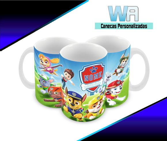 Caneca Polímero Patrulha Canina Nome e Idade Personalizada