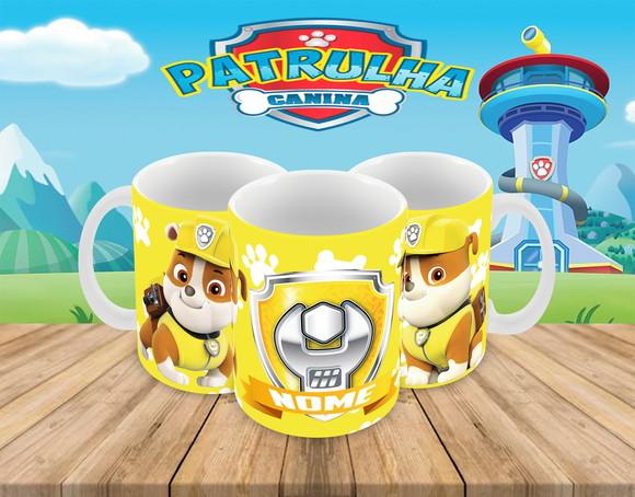Caneca Polímero Patrulha Canina Rubble Nome Personalizada
