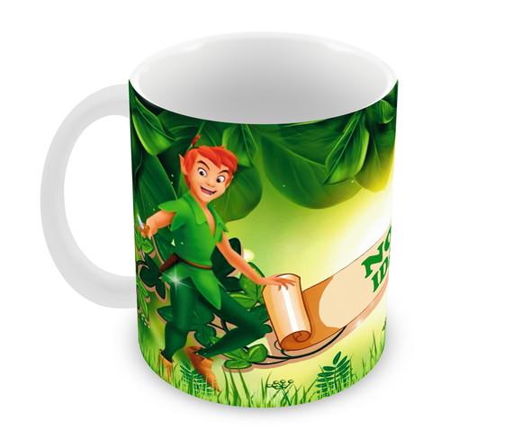 Caneca Polímero Peter Pan e Sininho Nome Personalizada