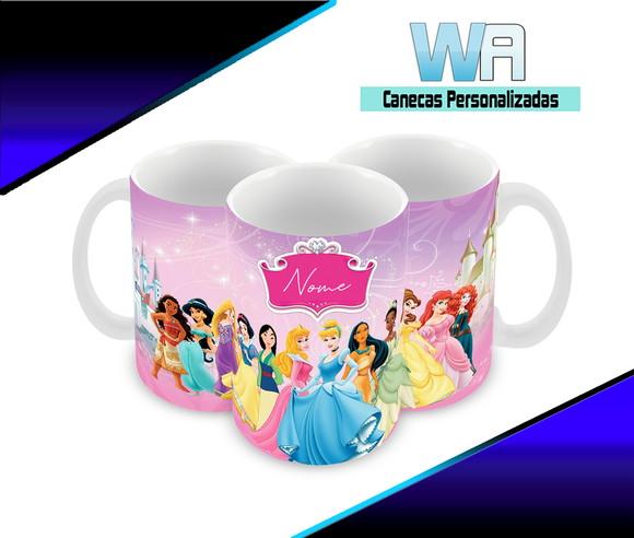 Caneca Polímero Princesas da Disney Nome Personalizada