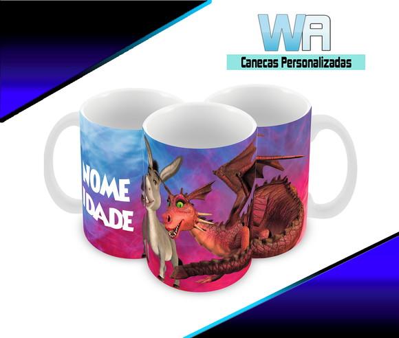 Caneca Polímero Shrek - Burro e Dragão Personalizada