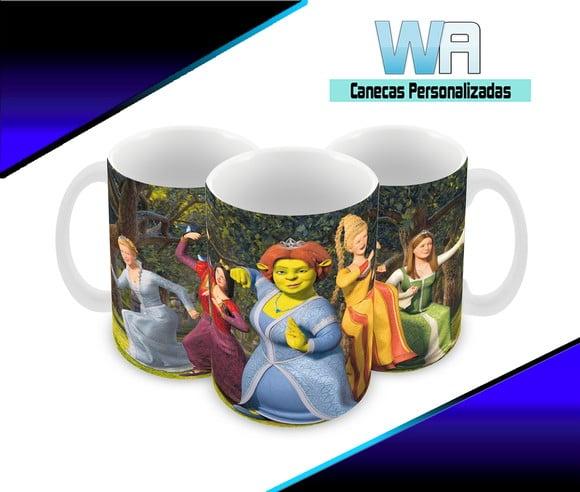 Caneca Polímero Shrek Fiona Personalizada