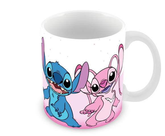 Caneca Polímero Stitch e Angel Nome e Idade Personalizada