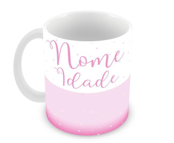 Caneca Polímero Stitch e Angel Nome e Idade Personalizada