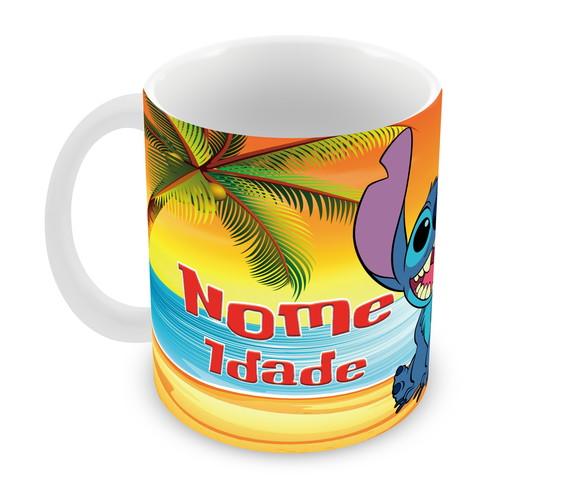 Caneca Polímero Stitch Nome e Idade Personalizada