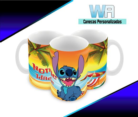 Caneca Polímero Stitch Nome e Idade Personalizada