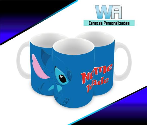 Caneca Polímero Stitch Nome e Idade Personalizada