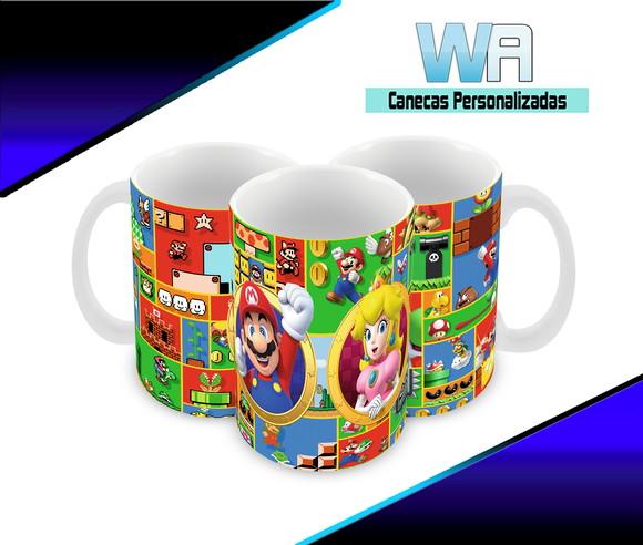 Caneca Polímero Super Mario e Princesa Peach Personalizada