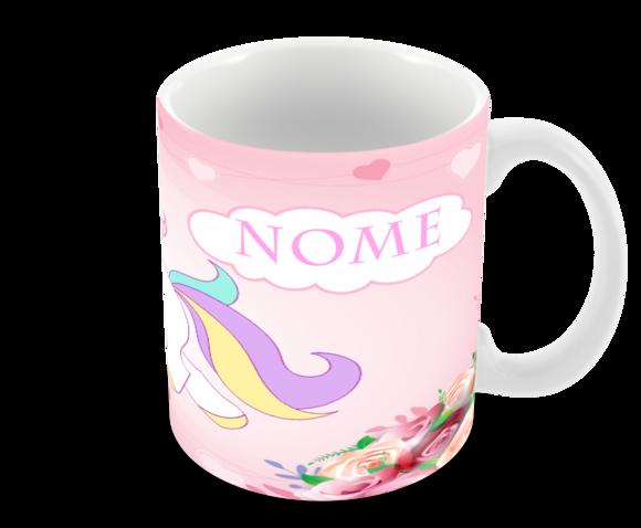 Caneca Polímero Unicórnio com Nome Personalizada