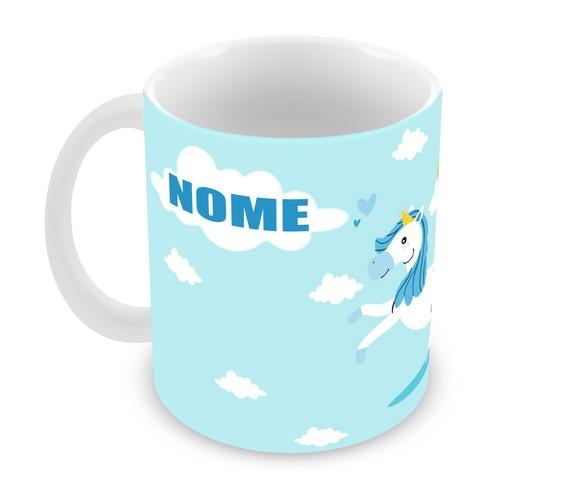 Caneca Polímero Unicórnio Menino Nome Personalizada